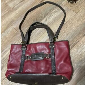 Stone Mountain Red & Brown Genuine Leather tote Shoulder Bag 16x10 A3508 Vintage